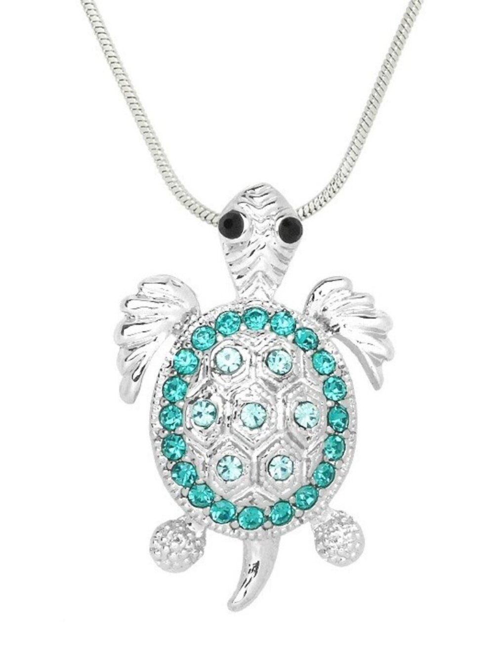 Sea Turtle Pendant Necklace/Aqua Crystal Ocean Jewelry/Beach Lover Gift